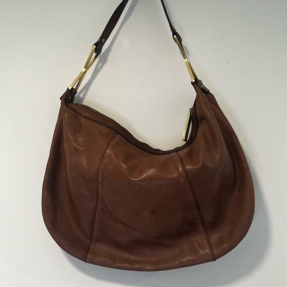 Calvin Klein Brown Leather Hobo Bag Gold Hardware - Picture 2 of 10